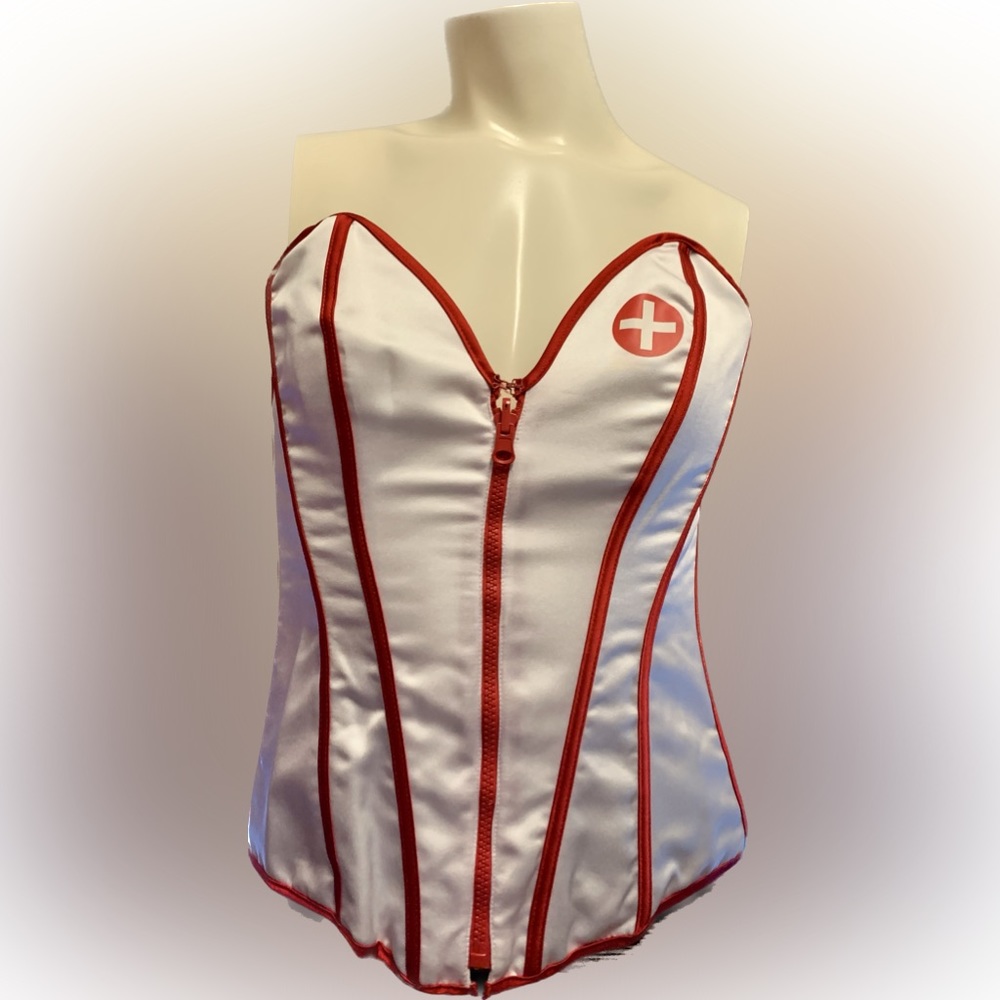 FREDERICK’S of HOLLYWOOD Reversible Naughty Nurse/School Girl Bustier Size M